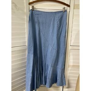 JM Collection Women’s Flared Denim Maxi Light Blue Denim Skirt Tencel Blend LRG